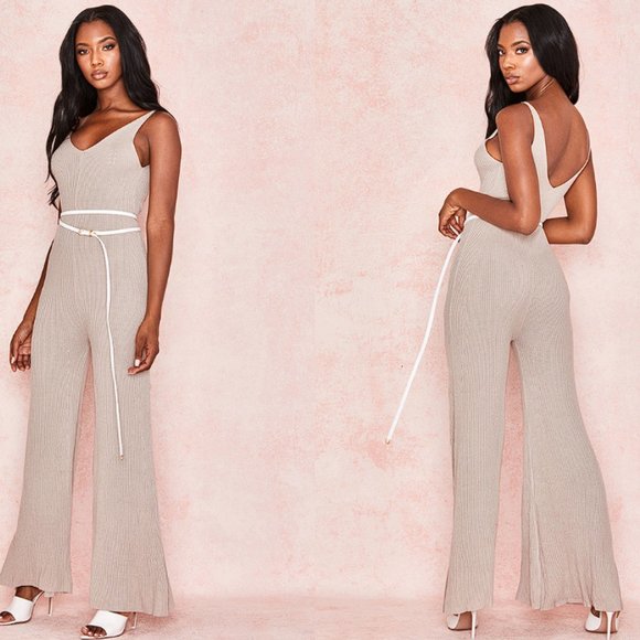 House of CB 'Evana' Stone Ribbed Knit Jumpsuit NWT - Picture 4 of 9